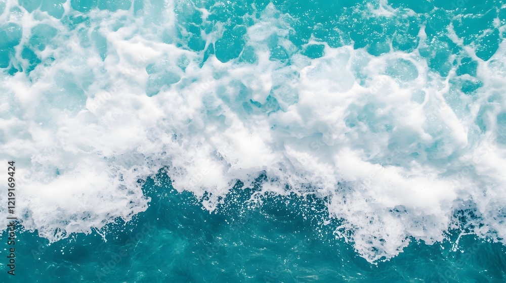 Fototapeta premium Powerful Ocean Wave Crashing on Vibrant Blue Background Representing Nature's Force
