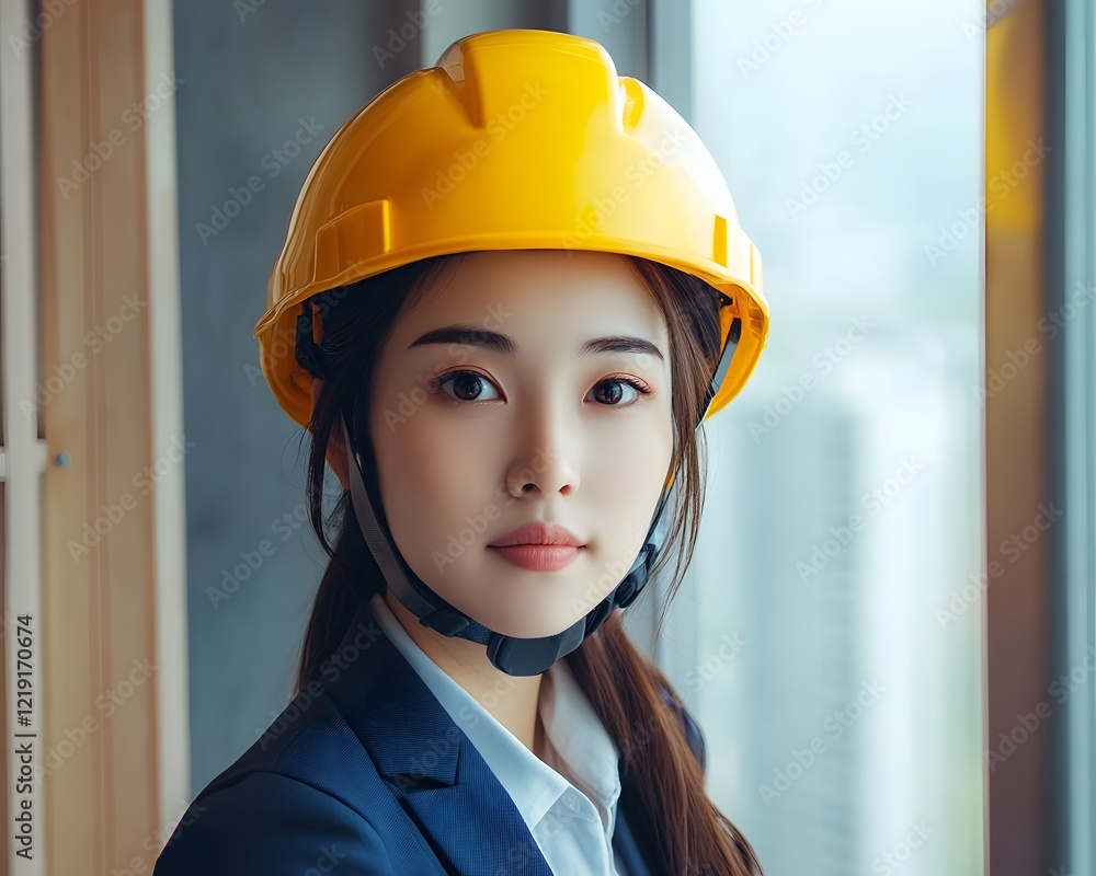 Portrait of a Young Female Engineer Wearing a Yellow Hard Hat Portrait of a Young Female Engineer Wearing a Yellow Hard Hat