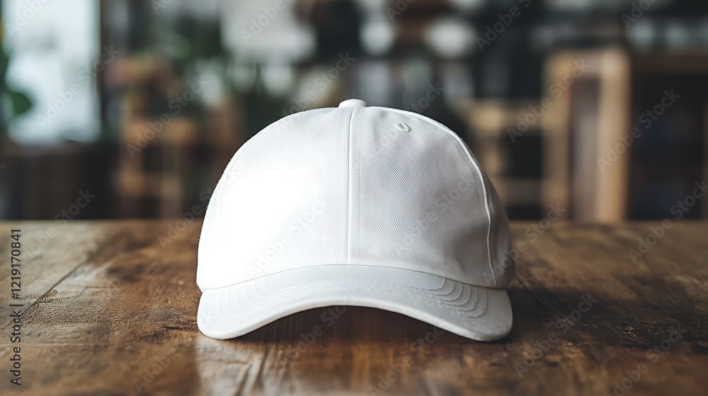 Stylish cap display cozy living room lifestyle shot wooden table setting warm atmosphere inviting detail for fashion enthusiasts Stylish cap display cozy living room lifestyle shot wooden table setting warm atmosphere inviting detail for fashion enthusiasts