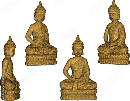 Vector sketch illustration of decorative design of buddha statue meditating on lotus flower