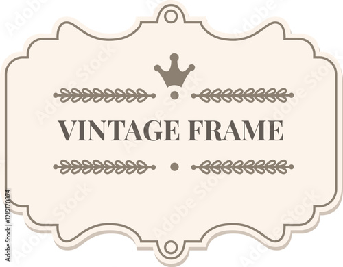 Classic vintage frame featuring an ornate design with a crown emblem. Ideal for invitations, labels, or decorative purposes. Timeless elegance with a touch of sophistication