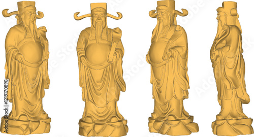 Vector sketch illustration of decorative design of a statue of a smiling god full of wisdom standing bringing happiness