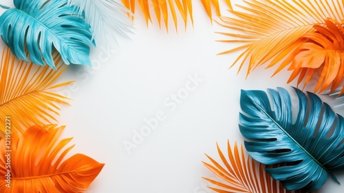 Wallpaper Mural This image features a composition of large, vibrant tropical leaves in a striking combination of orange and blue, perfect for summer-themed designs or backgrounds. Torontodigital.ca