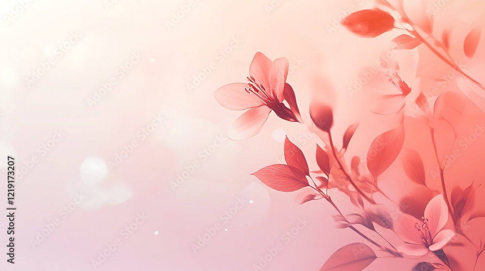 Delicate coral flowers and leaves on a soft background Delicate coral flowers and leaves on a soft background