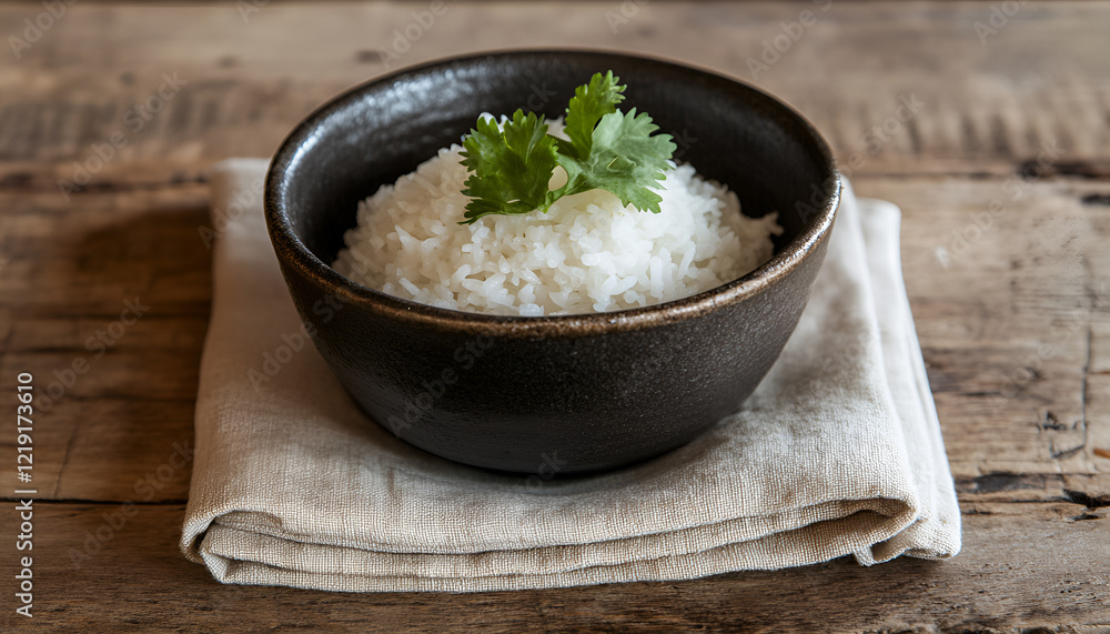 White rice in bowl on wooden table. Selective focus White rice in bowl on wooden table. Selective focus