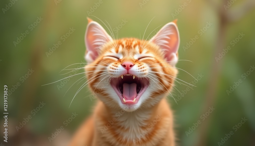 Fototapeta premium Ginger kitty smiling with a funny expression, Animal has a playful personality.