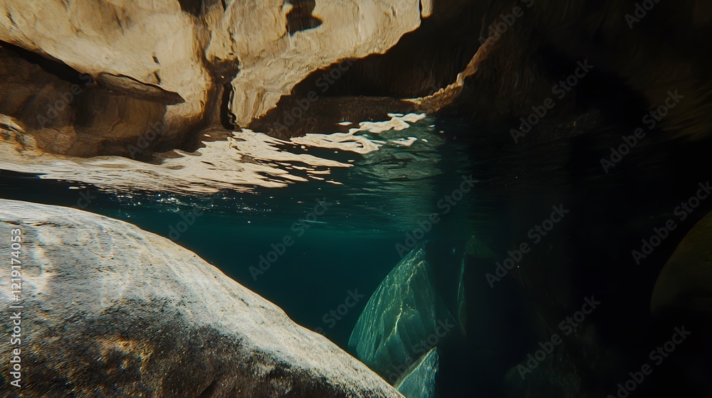 Underwater Cave Exploration Stunning Dark Green Water Crystal Clear Rocks Underwater Cave Exploration Stunning Dark Green Water Crystal Clear Rocks
