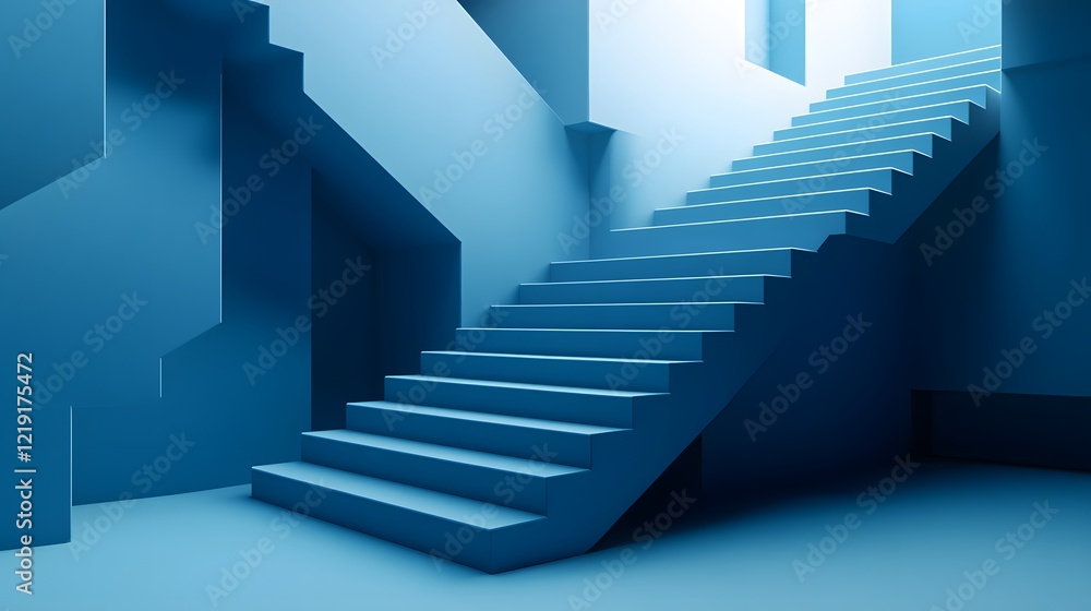 Fototapeta premium Abstract Blue Staircase Interior Design 3D Render