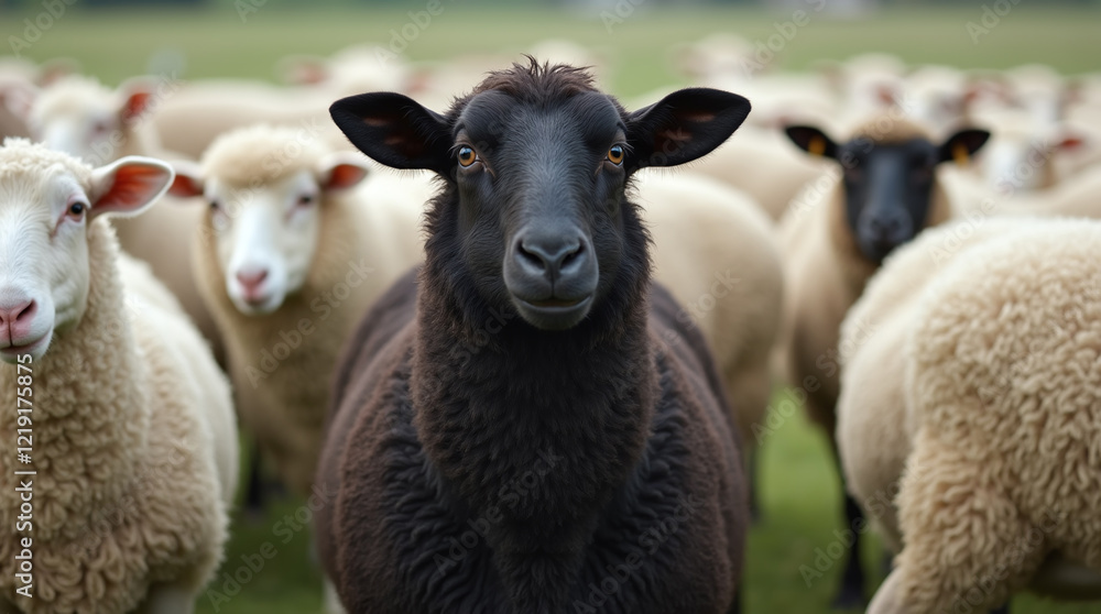 Black Sheep of the Family, Outsider, Weird, Strange, Unique, Different, Queer, White Sheep Flock Black Sheep of the Family, Outsider, Weird, Strange, Unique, Different, Queer, White Sheep Flock
