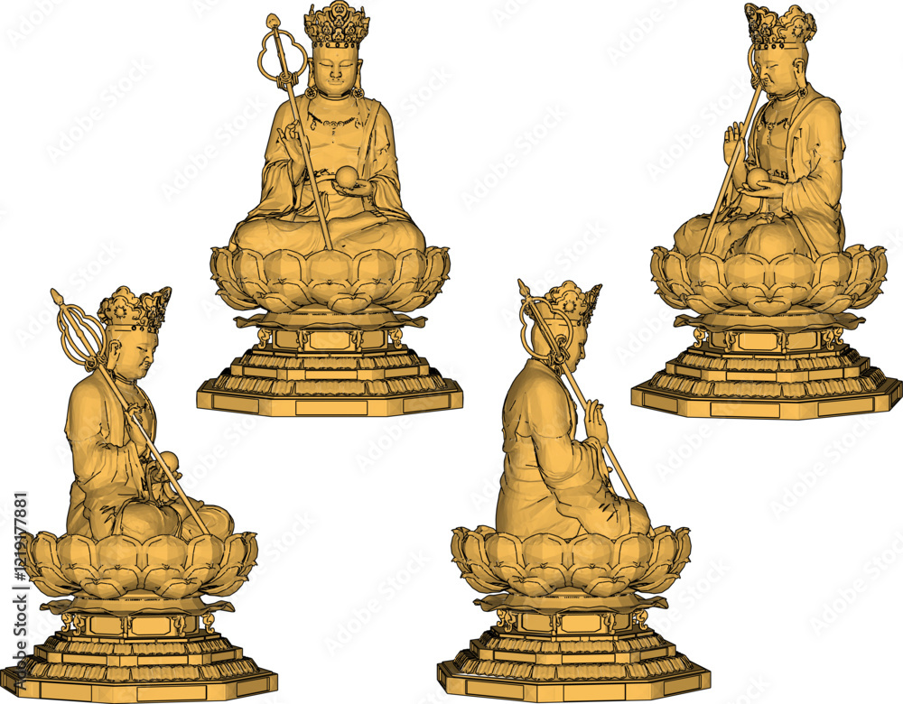 Vector sketch illustration of a sacred buddha statue decoration design meditating on a lotus flower 