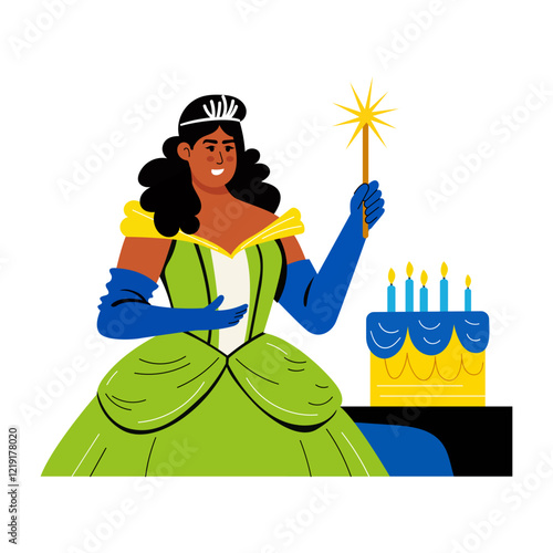 A flat character illustration of birthday queen 