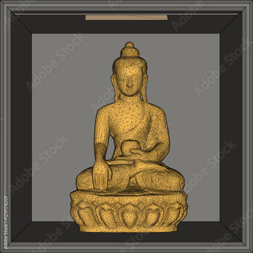 Vector sketch illustration of a smiling Buddha ornament design full of wisdom sitting carrying an alms container 