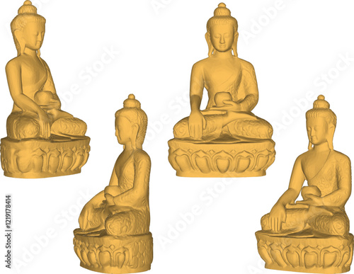 Vector sketch illustration of a smiling Buddha ornament design full of wisdom sitting carrying an alms container