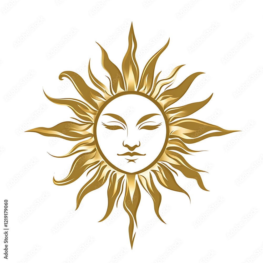 Golden Sun Face with Serene Expression Design Golden Sun Face with Serene Expression Design