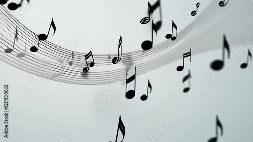 Abstract image of musical notes flowing on a staff, creating a dynamic, artistic composition.