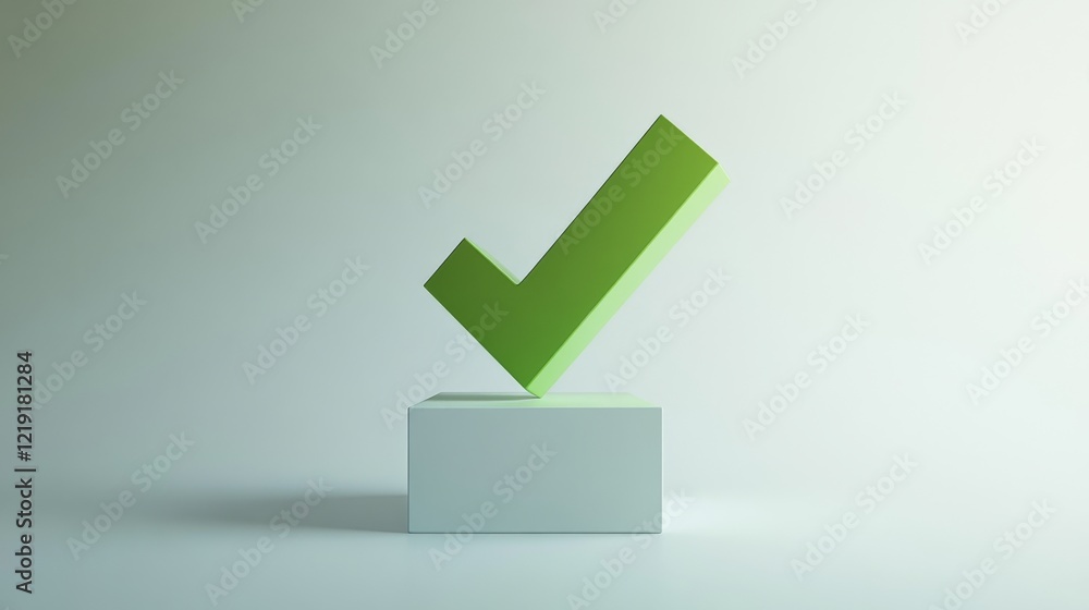 Fotografie Modern Green Checkmark Symbol on a Light Gray Base