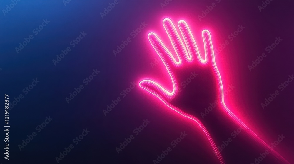 A glowing neon hand symbolizes connection creativity in a digital landscape A glowing neon hand symbolizes connection creativity in a digital landscape