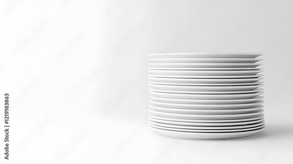 Obraz premium Stack of White Plates on White Background