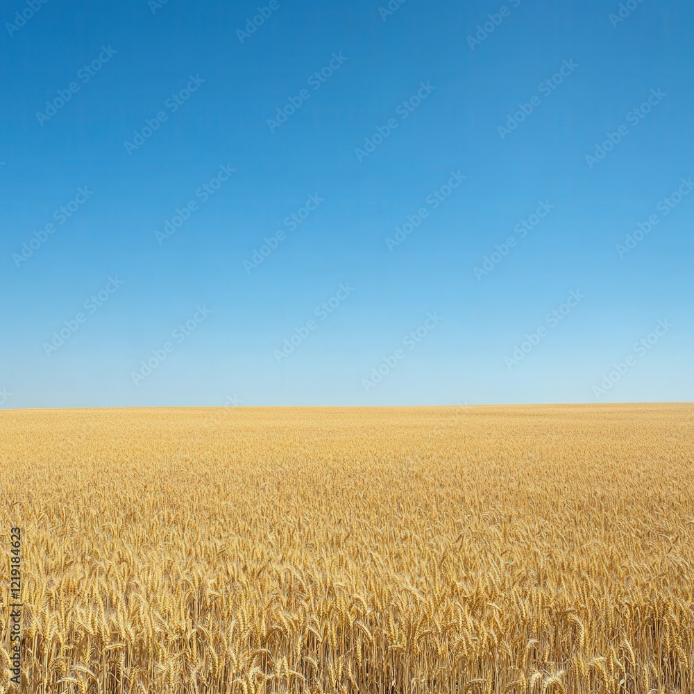 Expansive golden wheat field under clear blue sky Expansive golden wheat field under clear blue sky