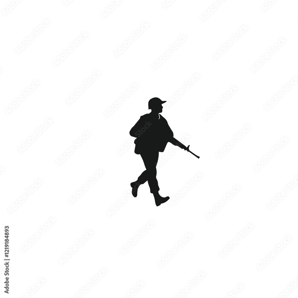 Silhouette of a marching soldier with a rifle on a white background Silhouette of a marching soldier with a rifle on a white background
