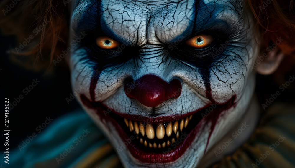 Obraz premium Nightmare Clown: A Terrifying Close-Up