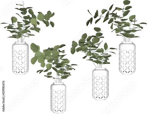 vector sketch of decorative design for indoor interior decoration of flower plants in pots
