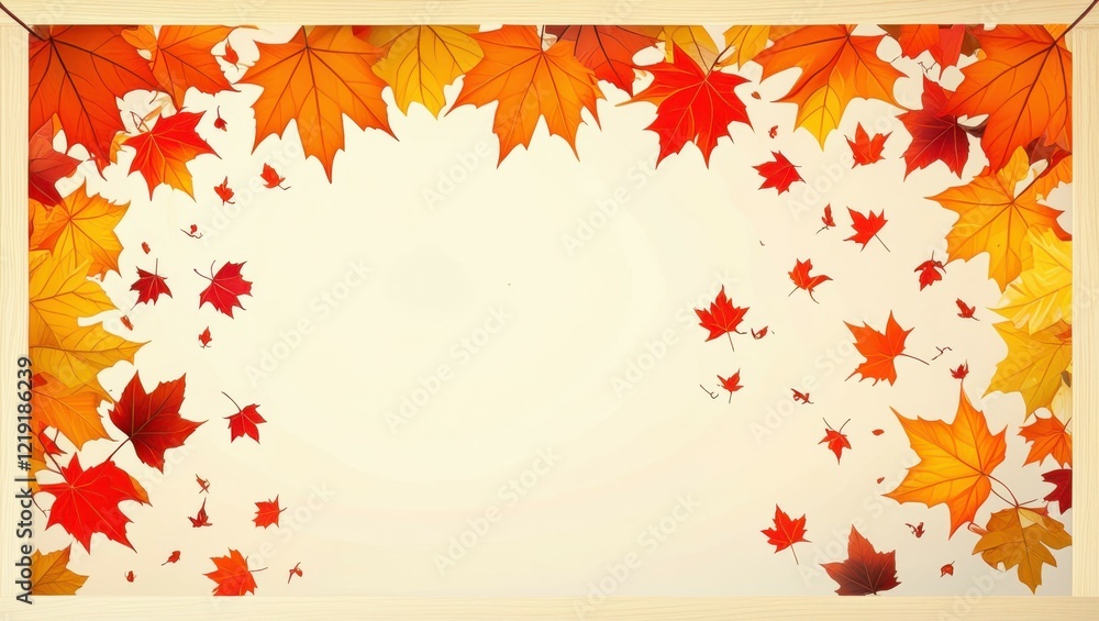 Autumn leaves falling, vibrant orange and red maple leaves, golden yellow foliage, white background, scattered leaf pattern, seasonal decoration, warm colors, natural textures, top border design, fall Autumn leaves falling, vibrant orange and red maple leaves, golden yellow foliage, white background, scattered leaf pattern, seasonal decoration, warm colors, natural textures, top border design, fall