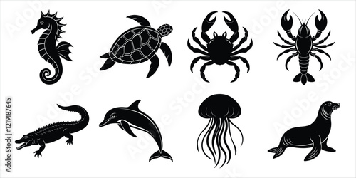 Photography Ocean, Sea animals silhouette set