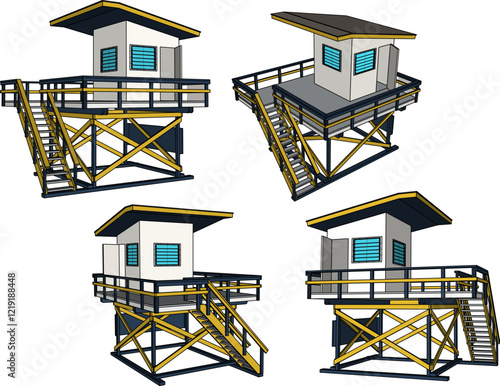 vector sketch of lifeguard building design engineering drawing