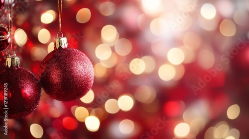 Sparkling Red Christmas Ornaments on Bokeh Background