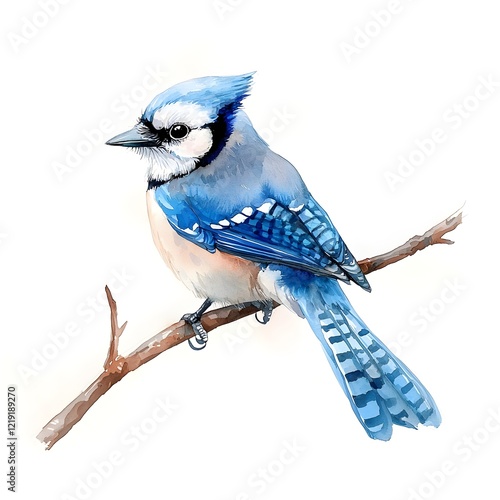 Blue jay bird perched on a branch nature scene wildlife outdoor setting close-up view colorful art photo