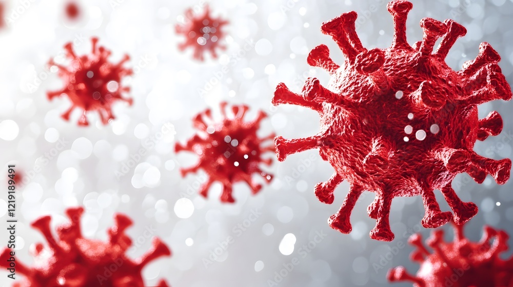 3D Render of a Virus Cell with Spikes on a Light Background