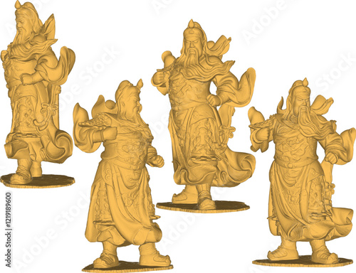 Vector sketch illustration of decorative design of holy war god statue standing giving orders to troops