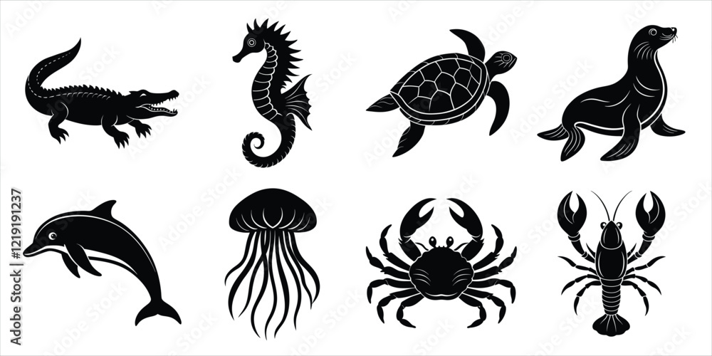 Ταπετσαρία Ocean, Sea animals silhouette set