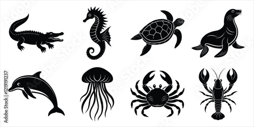Photography Ocean, Sea animals silhouette set