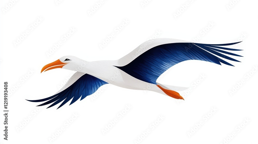 Obraz premium Stylized Illustration of a Bird in Flight with Colorful Wings on a White Background