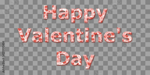 Happy Valentine's day. text with a print of multicolored pink hearts. vector illustration. isolated graphic element on a checkered background for a card, banner, poster, greeting