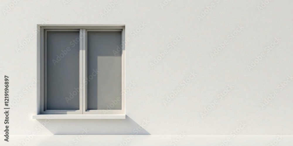 Obraz premium A Simple White Wall with a Modern Double-Pane Window Featuring a Clean Minimalist Design Ideal for Architectural Presentations