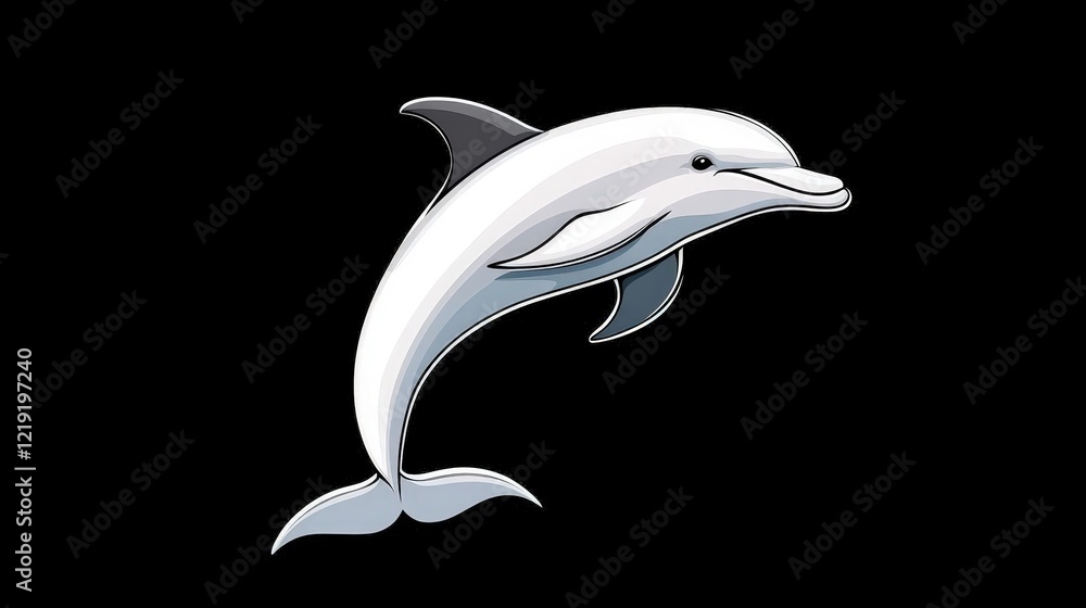 Fototapeta premium Detailed Illustration of a Graceful Dolphin Leaping Against a Solid Black Background