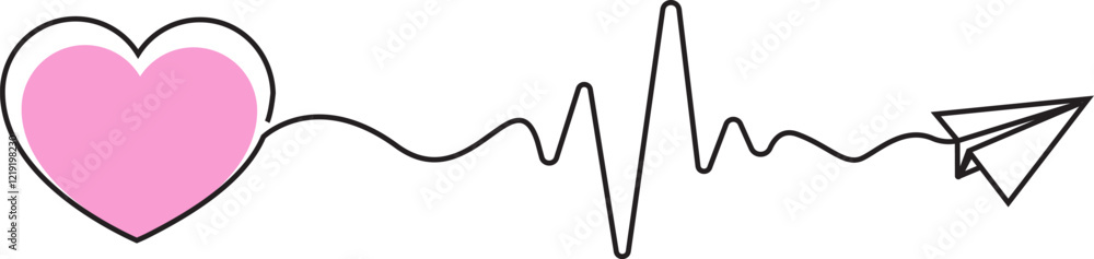 Continuous line heart shape with realistic paper heart frame on white background for graphic design of invitation greeting for valentine's day, women's day, and mother's day.vecor eps Continuous line heart shape with realistic paper heart frame on white background for graphic design of invitation greeting for valentine's day, women's day, and mother's day.vecor eps