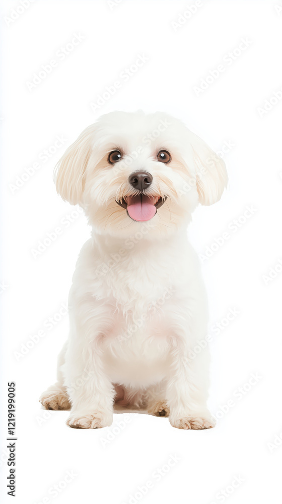 Obraz premium curious Maltese dog sitting upright with perked ears and happy expression