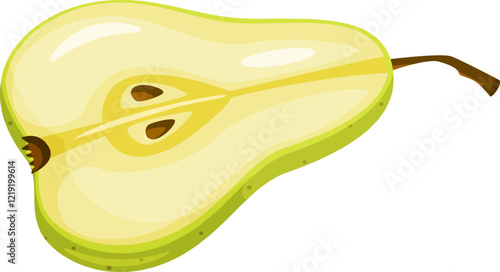 Detailed vector illustration of a sliced pear showing its seeds and juicy texture, highlighting the freshness and natural appeal of this popular fruit. Perfect for food and health themes