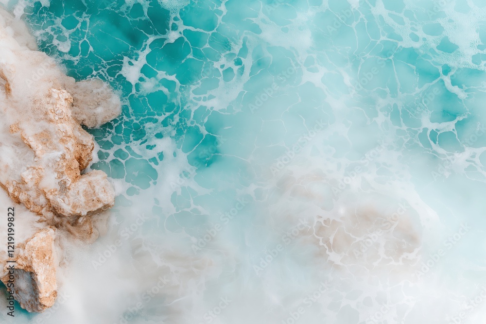 Waves gently crash against rugged rocks under the sun, creating a serene coastal vista. Generative AI Waves gently crash against rugged rocks under the sun, creating a serene coastal vista. Generative AI