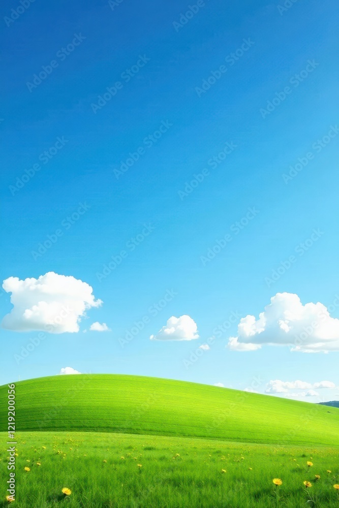 Vibrant blue sky with white clouds floating gently above a serene landscape, sunny day, landscape photography, blue sky Vibrant blue sky with white clouds floating gently above a serene landscape, sunny day, landscape photography, blue sky