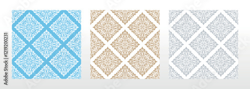 Wallpapers in the style of Baroque. Seamless vector backgrounds. Set of colored floral ornaments. Graphic patterns for fabric, wallpaper, packaging. Ornate Damask flower ornaments