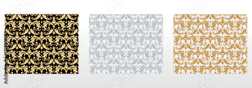 Wallpapers in the style of Baroque. Seamless vector backgrounds. Set of colored floral ornaments. Graphic patterns for fabric, wallpaper, packaging. Ornate Damask flower ornaments
