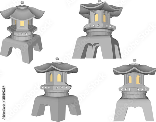 Vector sketch of unique classic vintage Chinese traditional garden lamp decoration