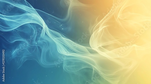 Abstract swirling blue and yellow ethereal waves