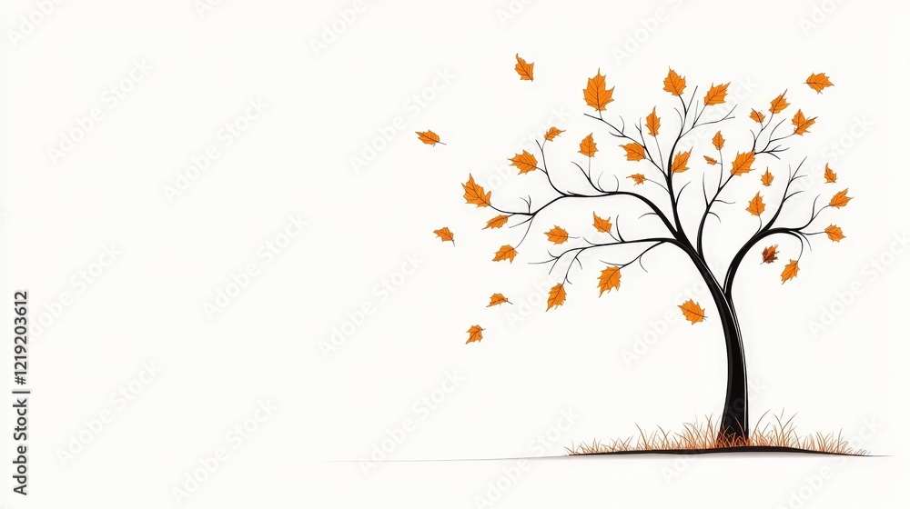Beautiful autumn tree with falling leaves against a clean white background for seasonal imagery Beautiful autumn tree with falling leaves against a clean white background for seasonal imagery