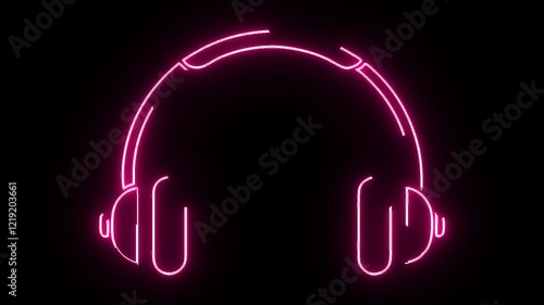 Headphone neon animation video, line art neon headphone video